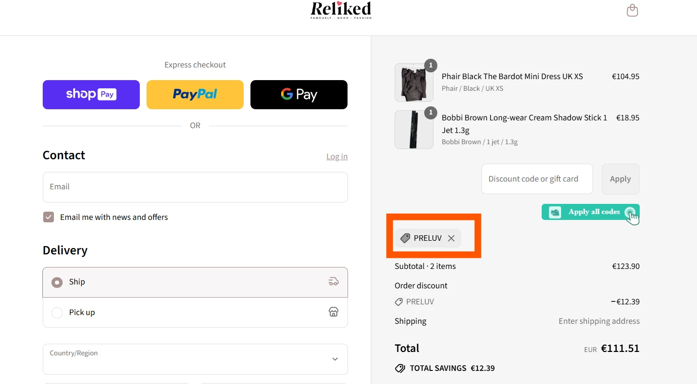 Use Discount Code PRELUV for 10% OFF Sitewide at reliked.com
